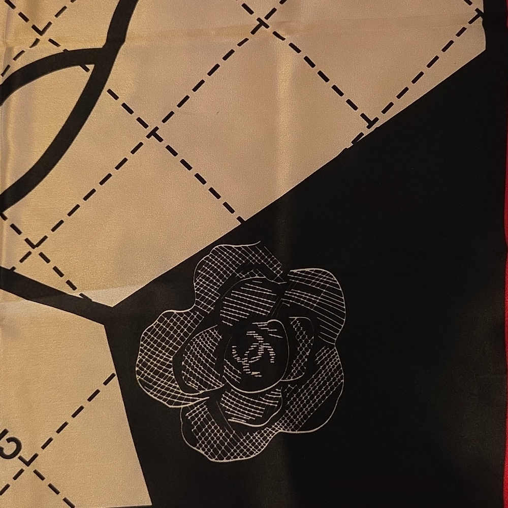 CHANEL Black, White, and‎ Red 100% Silk Scarf - Picture 4 of 7
